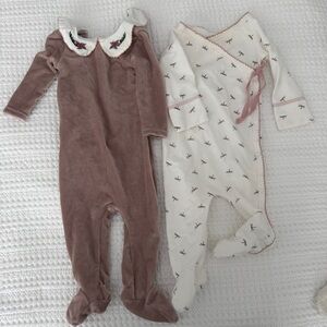 Maniere Child Kids One-Piece Romper with Embroidered Collar - Dusty Rose & Cream